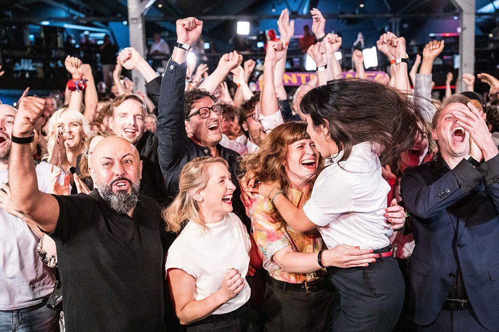Die Linke supporters celebrating in Berlin