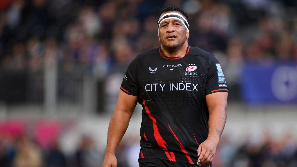 Mako Vunipola of Saracens looks on during the Gallagher Premiership Rugby match between Saracens and Bath Rugby at StoneX Stadium on October 21, 2023 in Barnet, England.