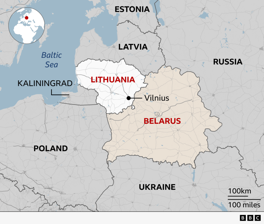 Lithuania ready to ‘fight back’ but has evacuation plans in face of Russia threats, PM tells BBC A BBC map showing the locations of Lithuania, Belarus and the Russian exclave Kaliningrad.