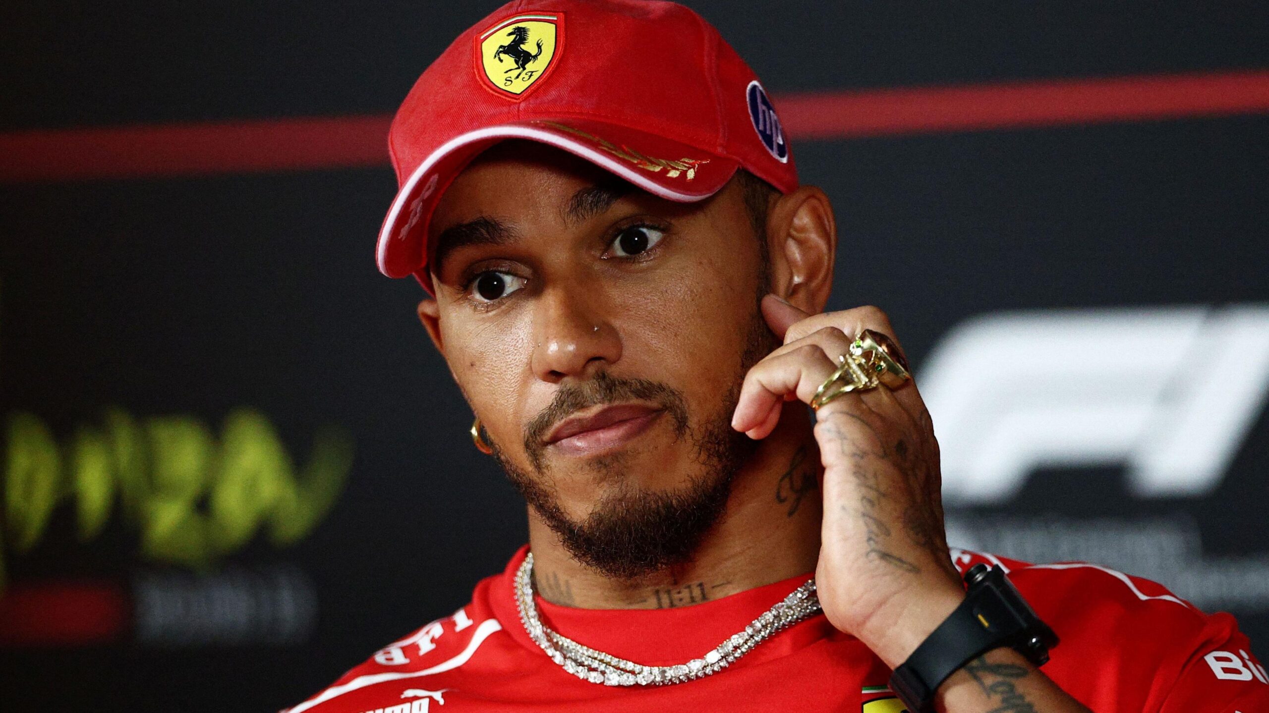 Ferrari's Lewis Hamilton during an official news conference before the Italian Grand Prix