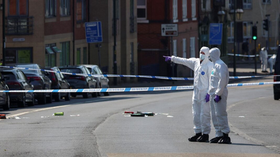 Nottingham attacks victim’s death ‘potentially preventable’ A cordon in Nottingham after attacks in the city carried out by valdo calocane. Two forensic officers stand in the middle of the road inside a police cordon.