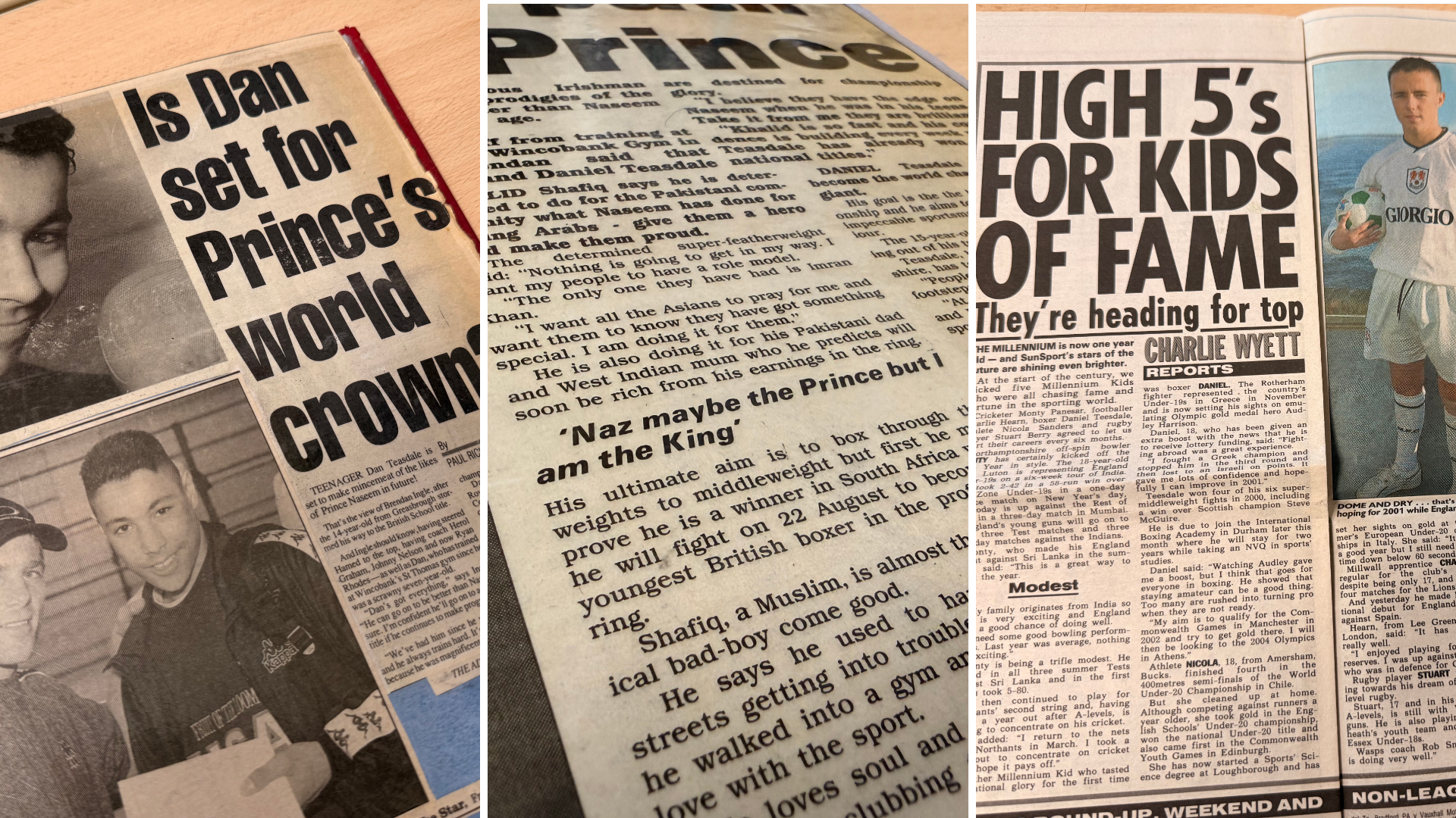 Newspaper clippings dedicated to Daniel Teasdale's early career.