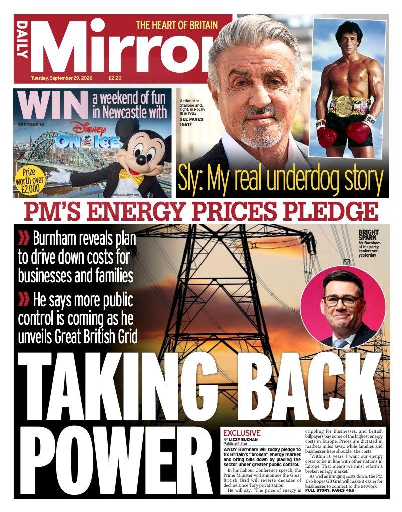The headline on the front page of the Daily Mirror reads: “Taking back power”.