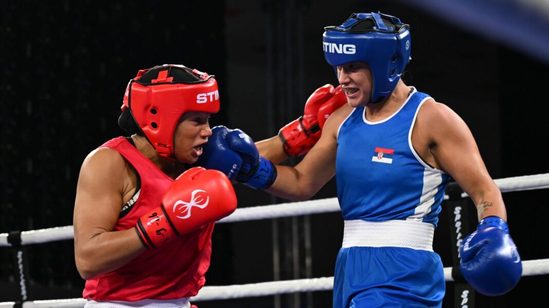 GB’s Reid and Thomas reach finals at Europeans Chantelle Reid, in red, boxes Milena Matovic, in blue