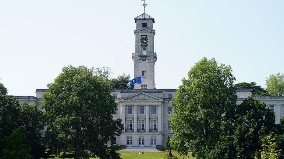 A view of the University of Nottingham's Trent Building, taken from the lakeside.