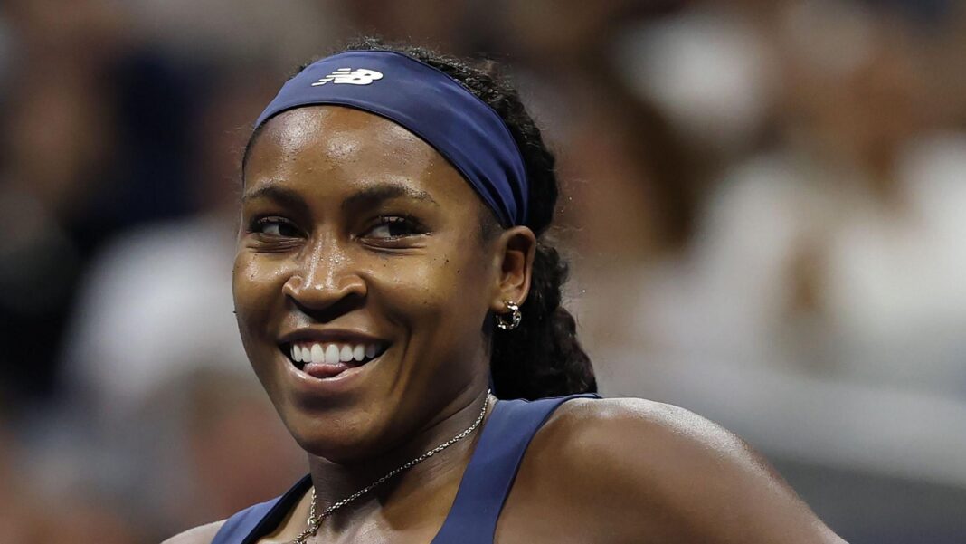 Coco Gauff smiles after beating Iva Jovic at the 2026 US Open