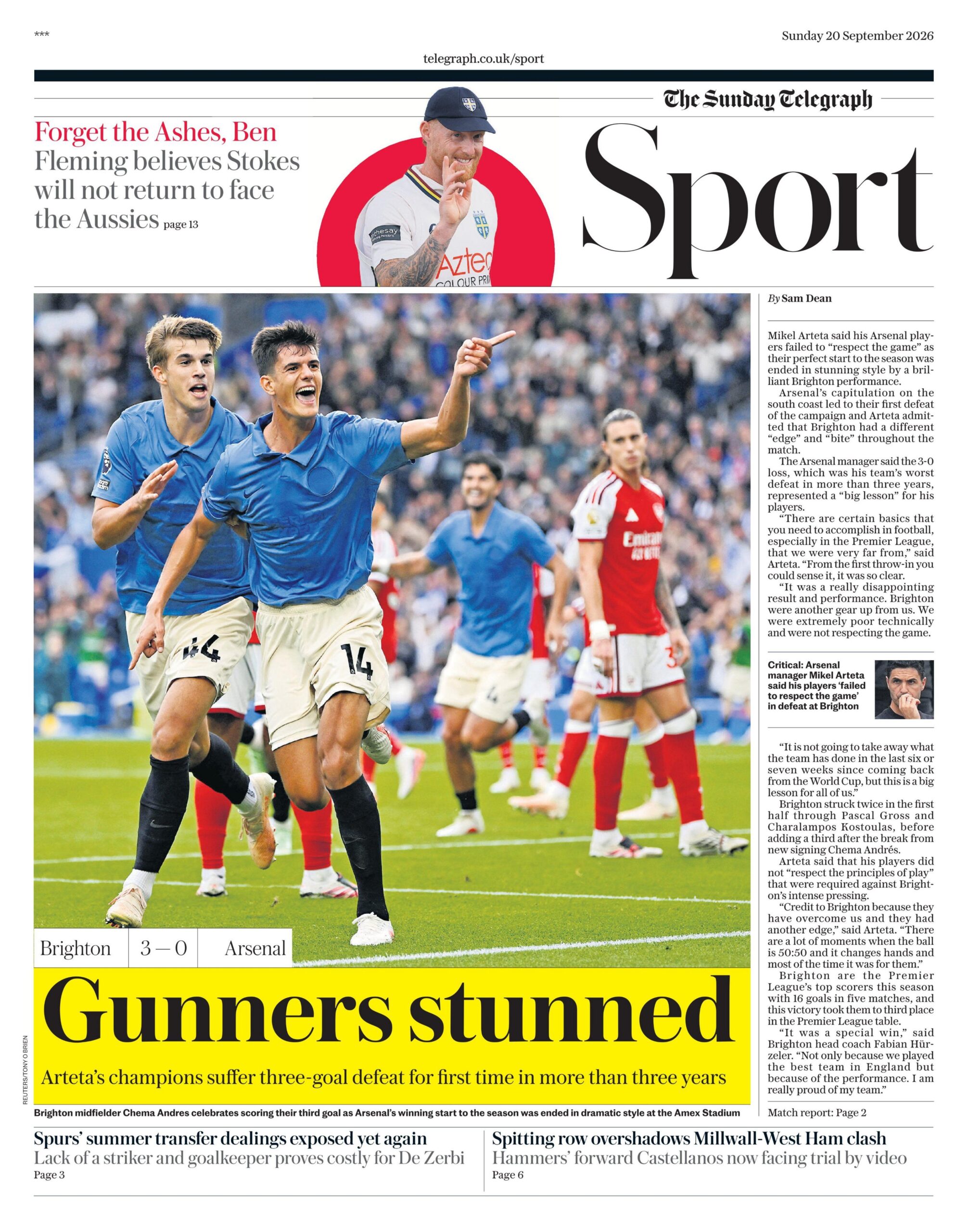 The sport page of the Telegraph newspaper