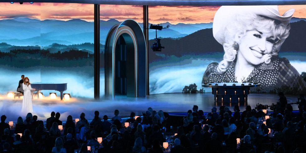 US singer Reba McEntire sings a tribute to Dolly Parton during the 78th Primetime Emmy Awards at the Peacock Theatre at LA Live in Los Angeles on September 14, 2026