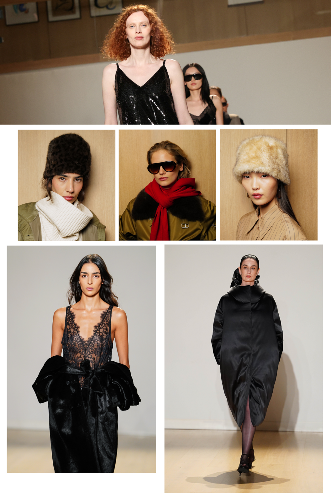 A composite image of various models wearing M&S garments on the catwalk at London Fashion Week