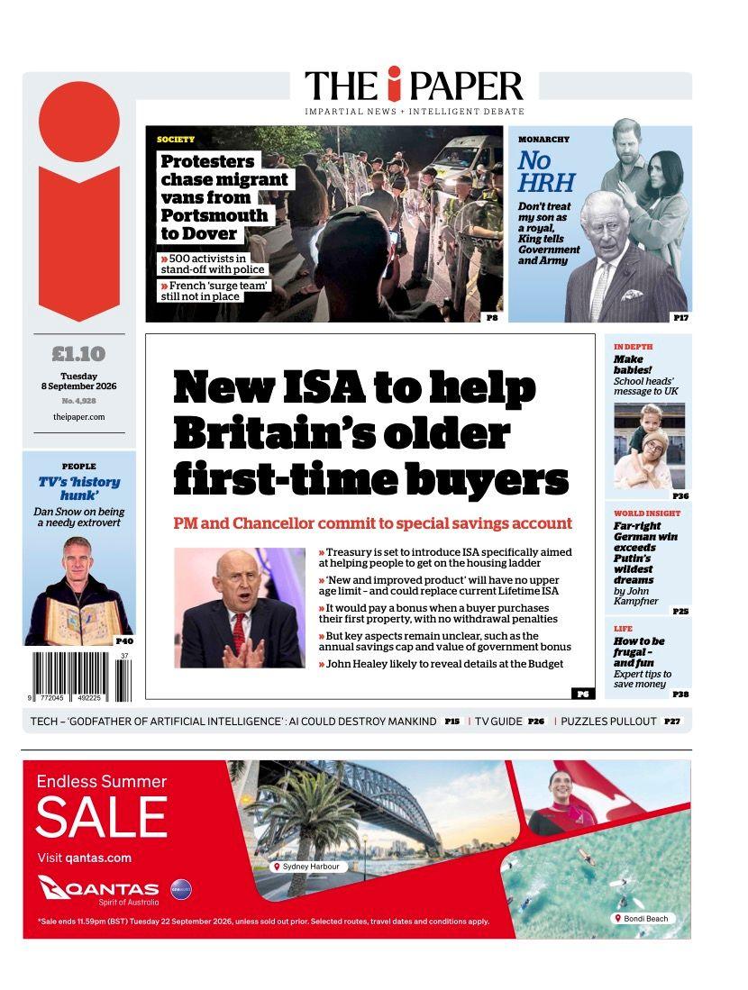 "New ISA to help Britain's older first-time buyers" reads the headline on the front page of The i Paper.