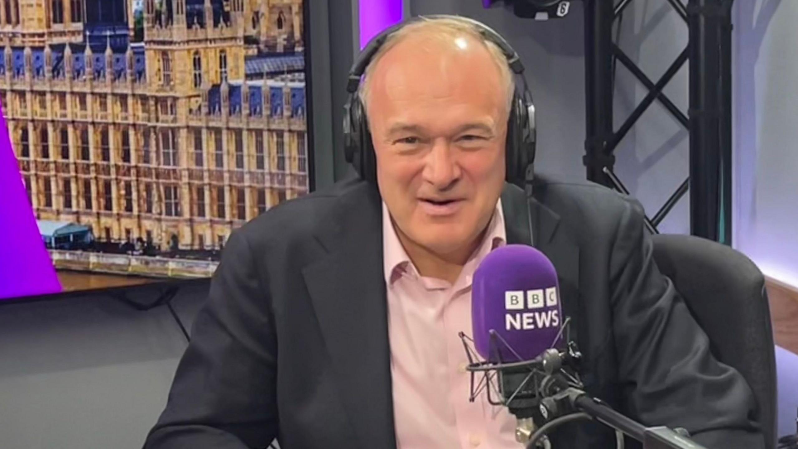 Liberal Democrat leader Sir Ed Davey answering questions from BBC local radio presenters