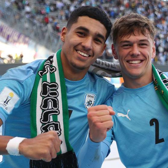 Anan Khalaili and Ilay Feingold of Israel celebrate at the Under-20 World Cup in Argentina in 2023