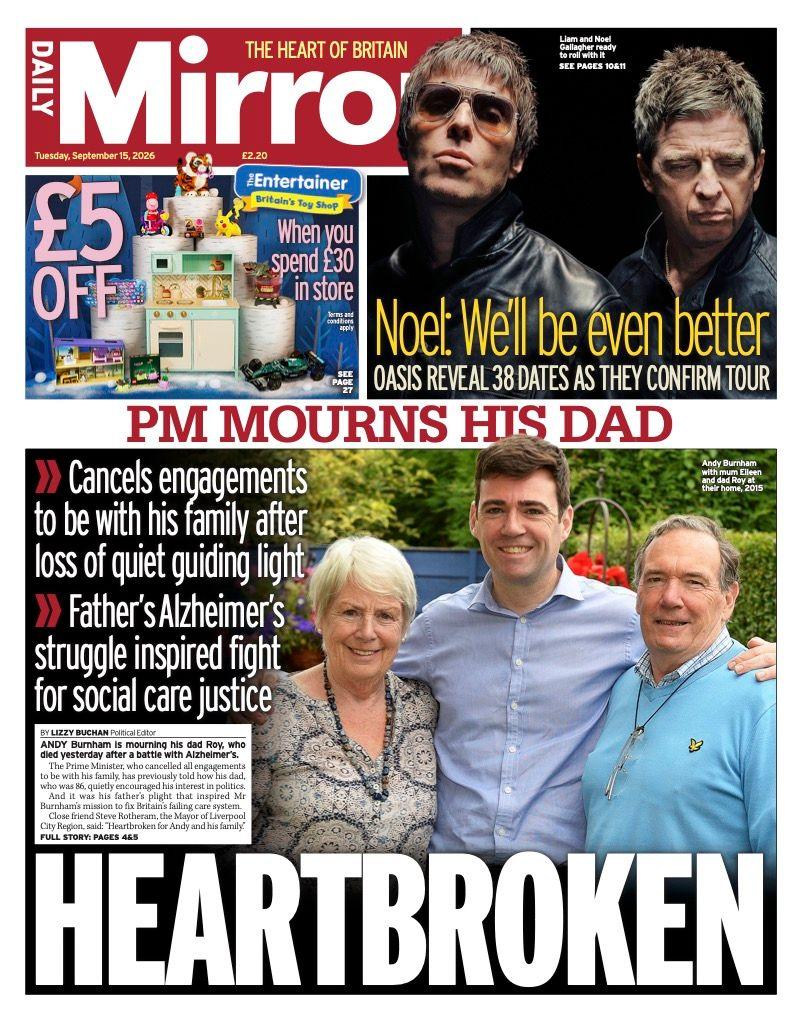 The headline on the front page of the Daily Mirror reads: 'Heartbroken.'
