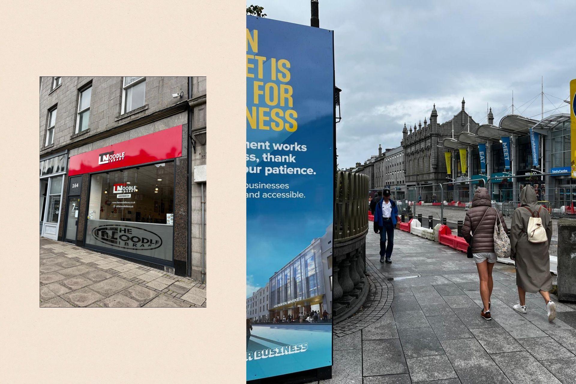 Left: a Noodle bar in Aberdeen. Right: an image of Aberdeen centre