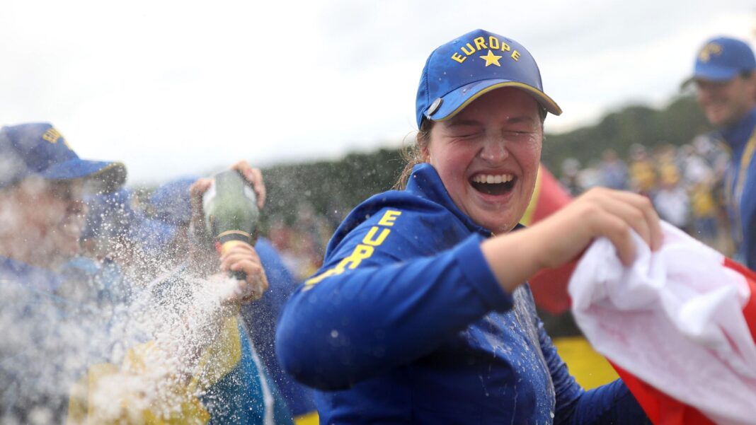 Europe’s big names shine in Solheim Cup win over US Lottie Woad is doused in champagne as she celebrates Europe's Solheim Cup victory