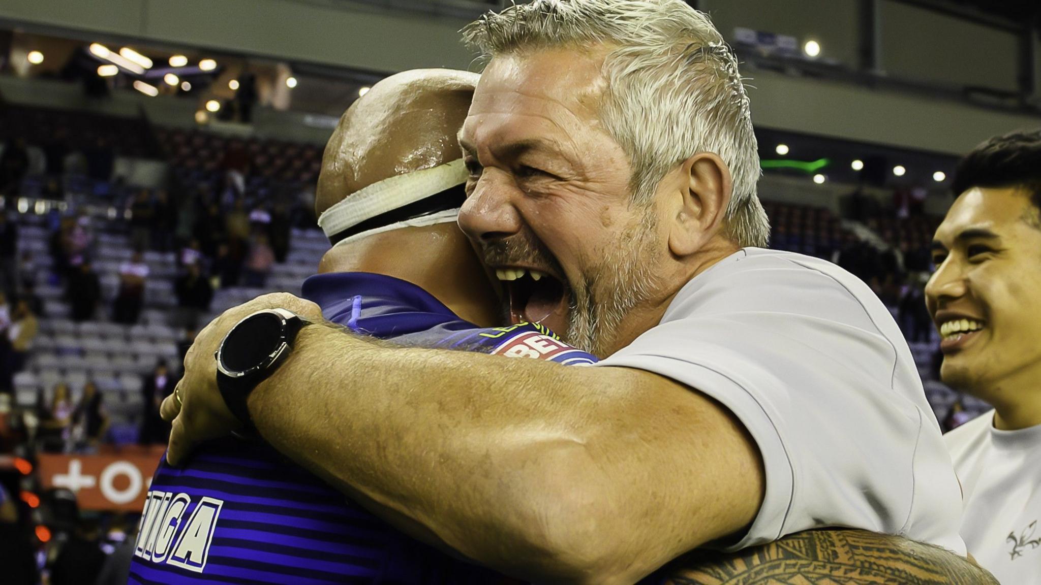 Daryl Powell celebrates Wakefield's victory against Wigan