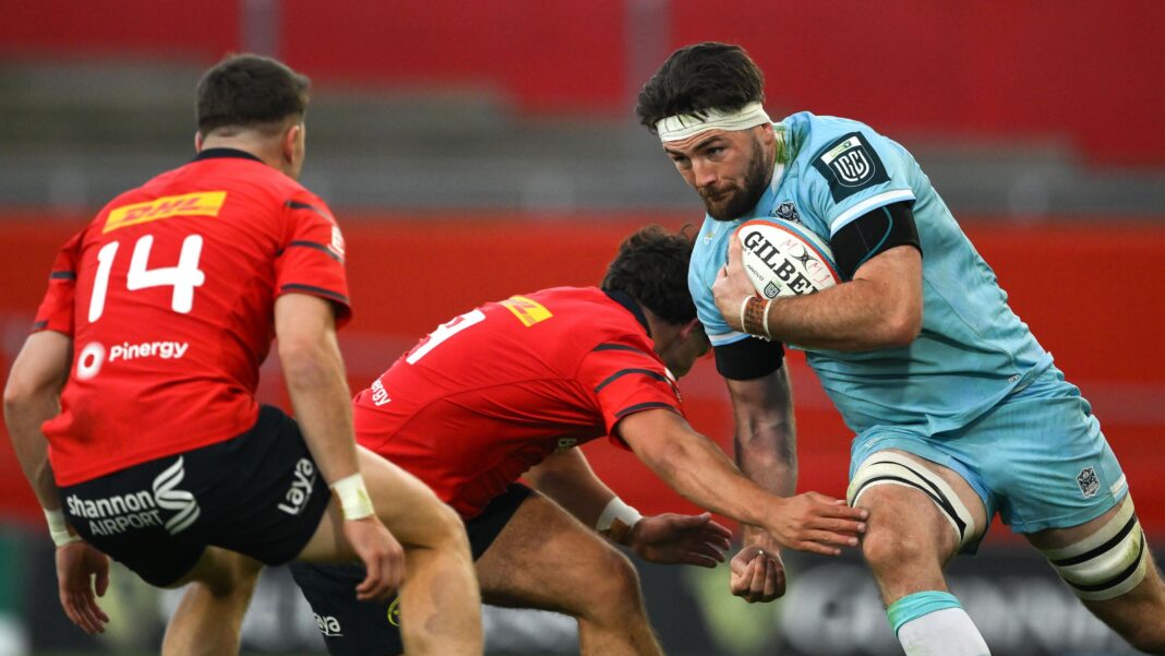 Ally Miller takes contact for Glasgow against Munster