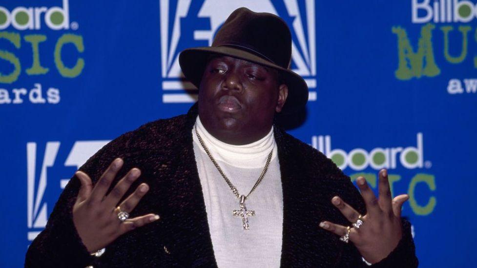 Rapper Notorious B.I.G. AKA Biggie Smalls (Christopher Wallace) receives Billboard Music Award on December 6, 1995 at The Coliseum in New York City,