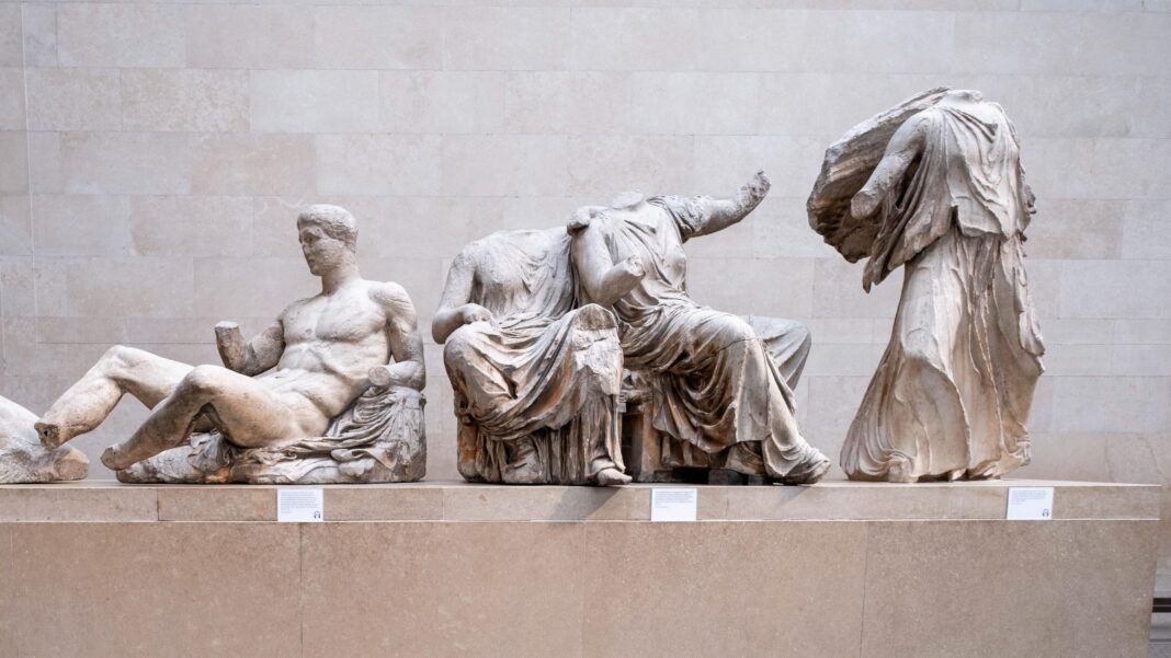Greek PM urges Burnham to return Elgin Marbles permanently Some of the Parthenon sculptures in the British Museum. The sculptures are damaged, with some missing limbs and heads