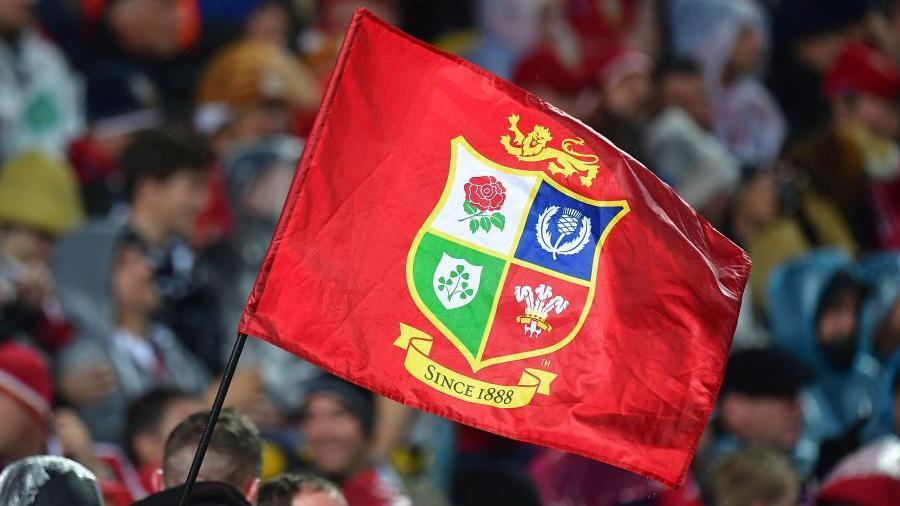 A flag with the logo of the British and Irish Lions