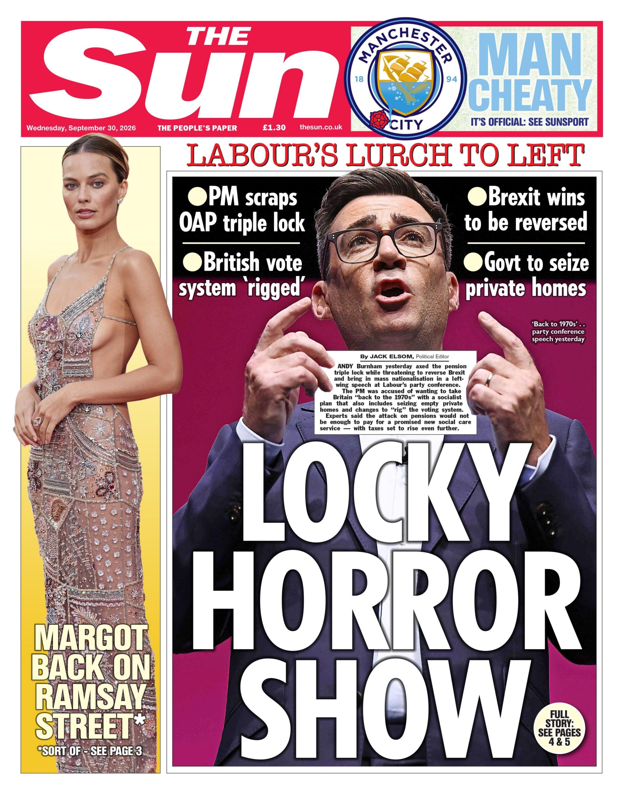 The headline on the front page of the Sun reads: "Locky horror show".