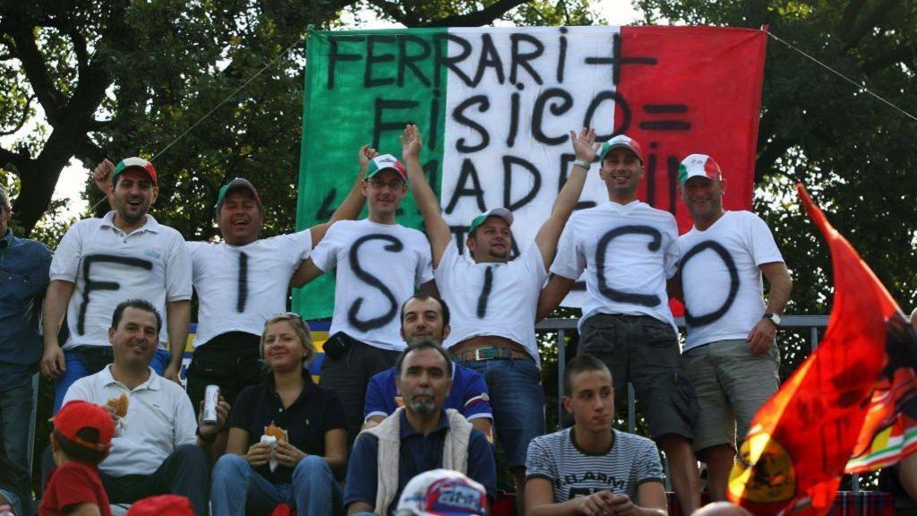Fans spell out "Fisico' as tribute to Ferrari driver Giancarlo Fisichella at Monza in 2009