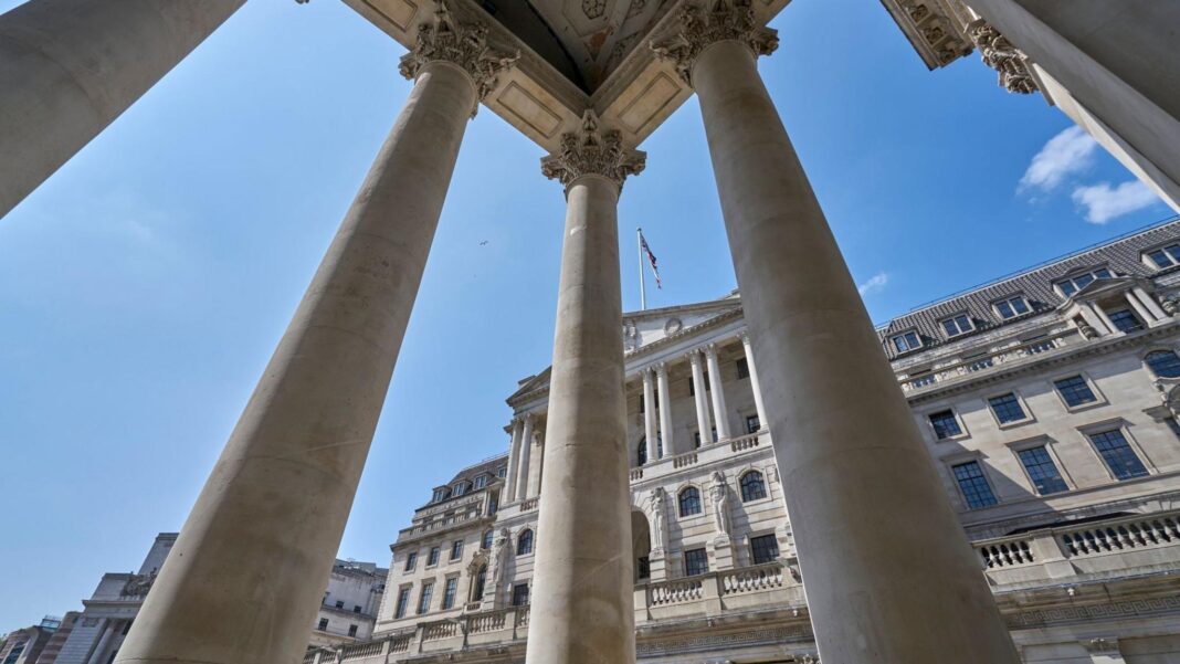 Interest rates hold expected but Bank of England facing tough choices The exterior of the Bank of England with columns from a neighbouring building in the foreground.