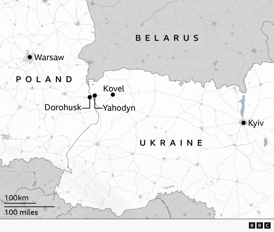 Russia struck train near Poland border shortly after Boris Johnson and top European officials passed through map