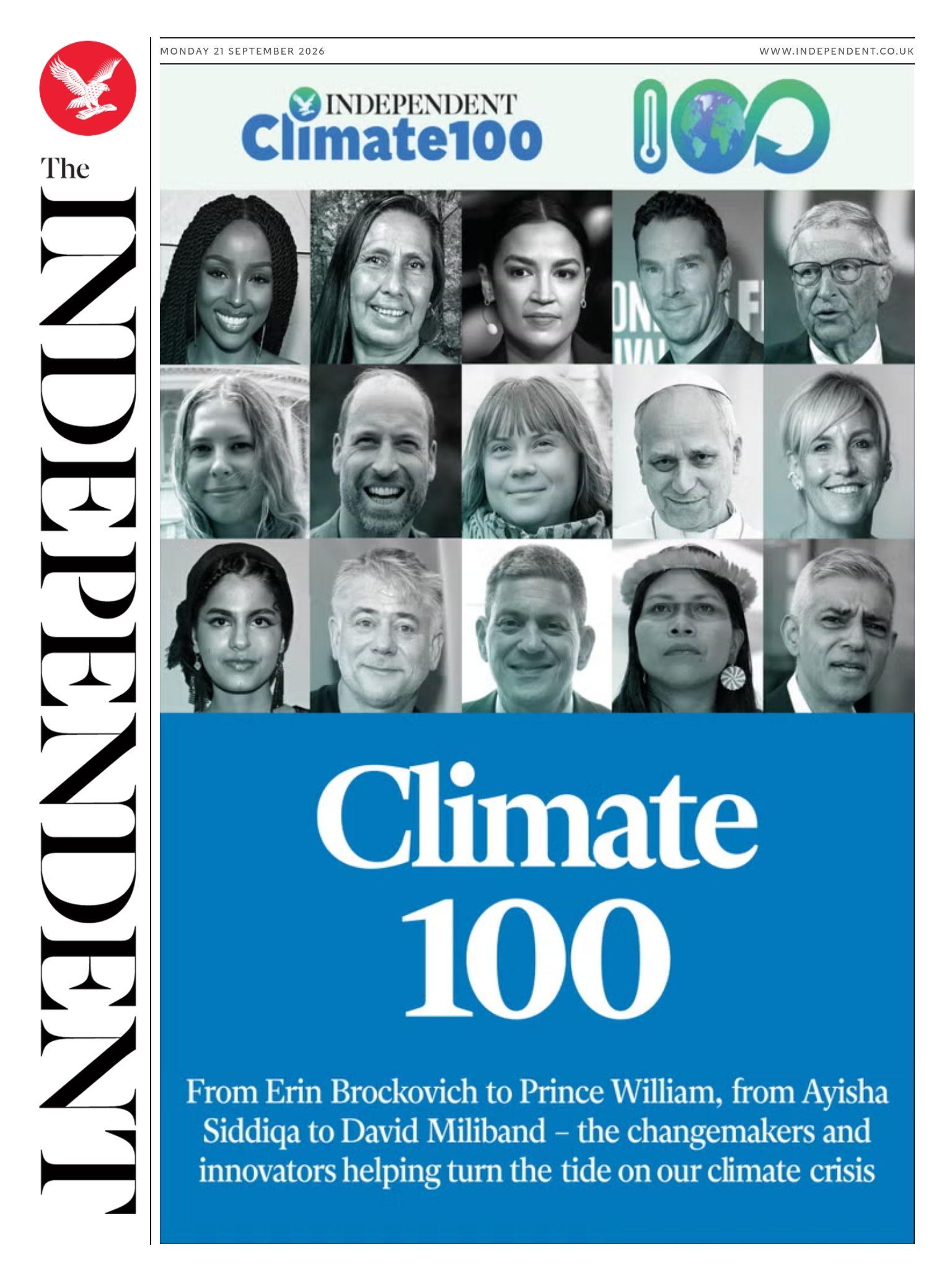 "Climate 100" reads the headline on the front page of the Independent.