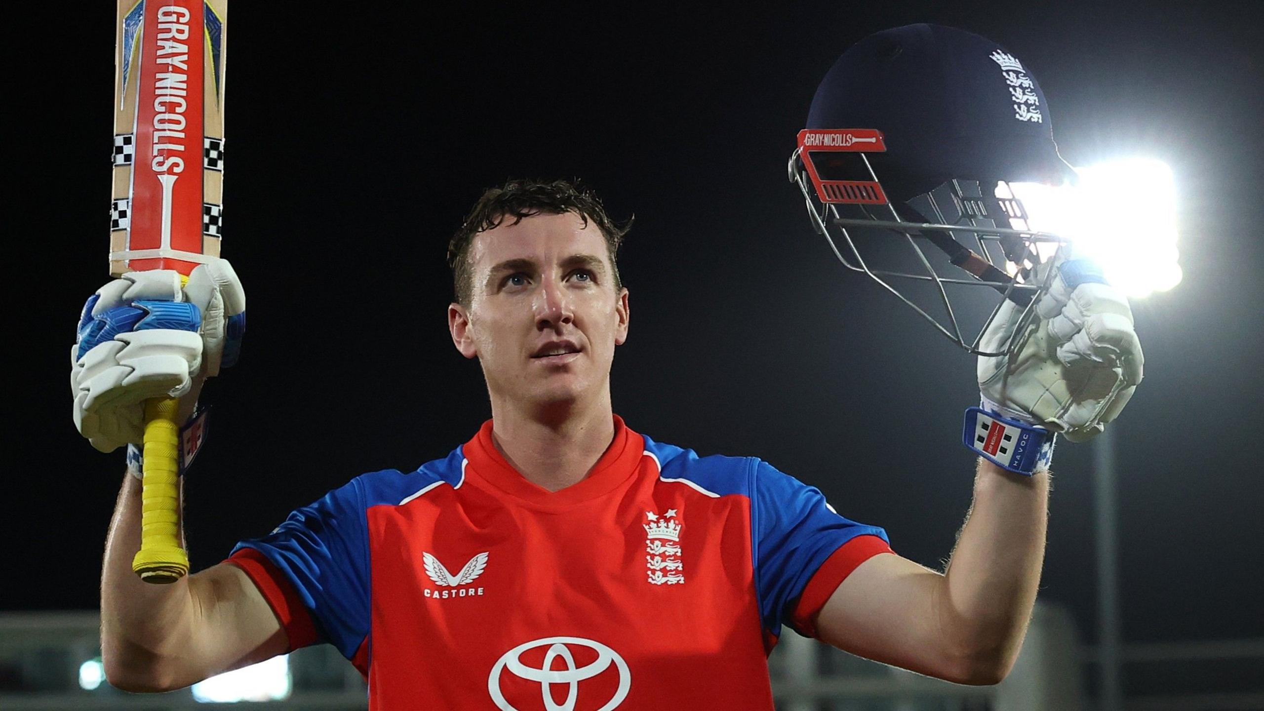 Harry Brook raises his bat