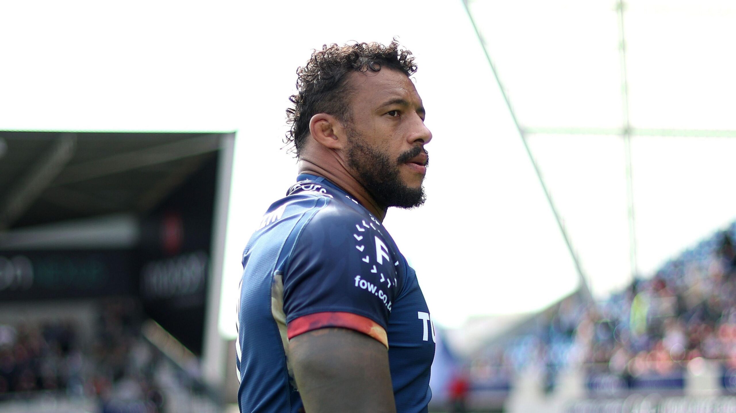 Courtney Lawes at the end of a Prem Rugby Cup game for Sale at CorpAcq Stadium
