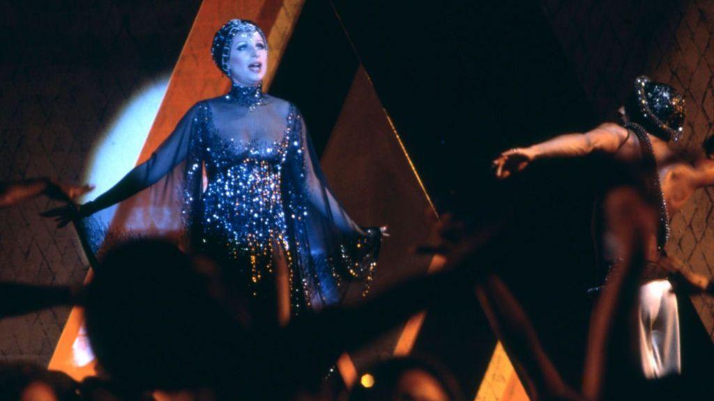 Barbara Streisand wearing a Bob Mackie costume as Fanny Brice in the 1975 musical, 'Funny Lady'.