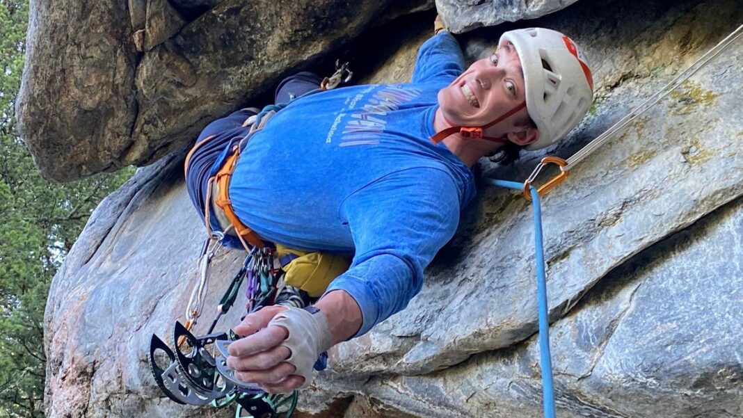 This photo courtesy of Dylan Miller shows Alaskan climber Balin Miller climbing the route 