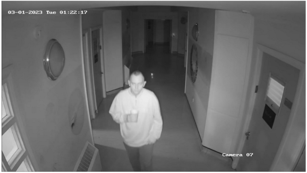 Staff slept while patient killed at NHS mental health unit Hugo is seen on CCTV, walking along the hospital corridoor with a cup in his right hand