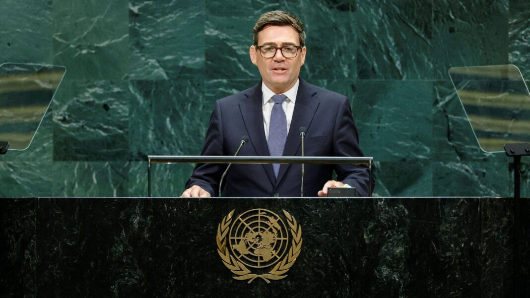 British Prime Minister Andy Burnham addresses the 81st United Nations General Assembly at UN headquarters in New York City, US, September 22, 2026.