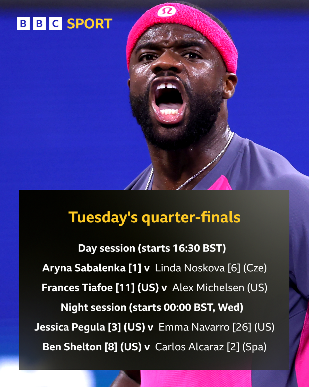 Tuesday's order of play