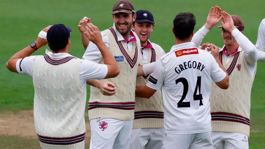 Somerset thump Glamorgan to boost hopes of first title Somerset players celebrate taking a wicket with smiles