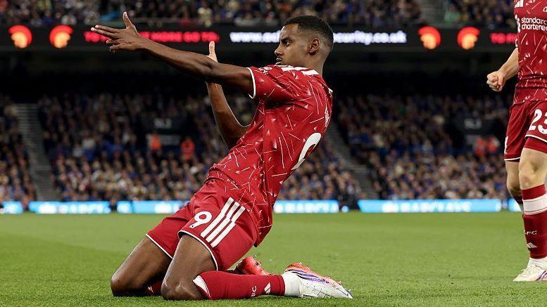 Isak celebrates scoring