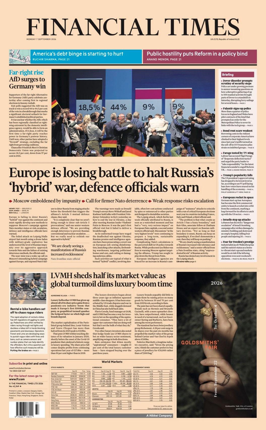 The Papers: ‘Losing battle to halt Russia’s ‘hybrid’ war’ and ‘Oh chute!’ "Europe is losing battle to halt Russia's 'hybrid' war, defence officials warn" reads the headline on the front page of the Financial Times.