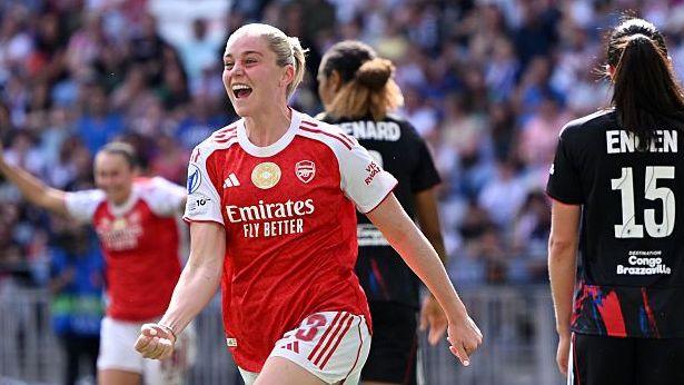 Arsenal striker Alessia Russo celebrates scoring against Lyon