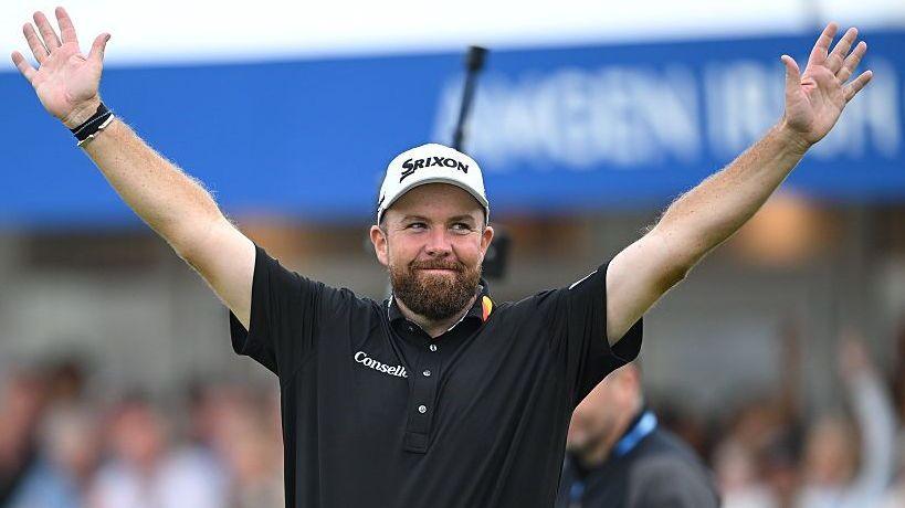 Shane Lowry celebrates a birdie at the 18th to clinch the Irish Open by 11 shots
