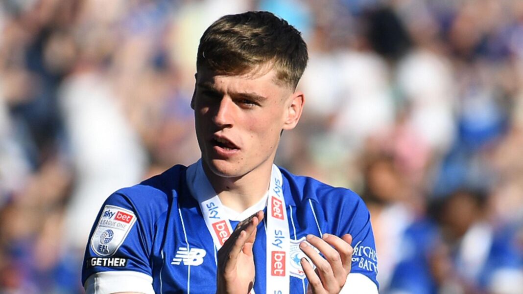 Dylan Lawlor celebrating Cardiff's promotion from League One