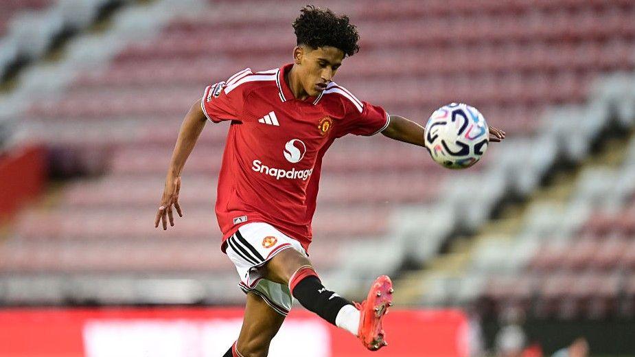 Manchester United forward JJ Gabriel with his memorable scooped finish against Ipswich at Leigh Sports Village