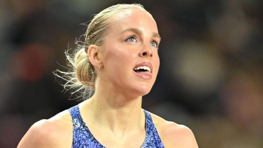 Keely Hodgkinson looks on after finishing second in the women's 800m final at the Ultimate Championship