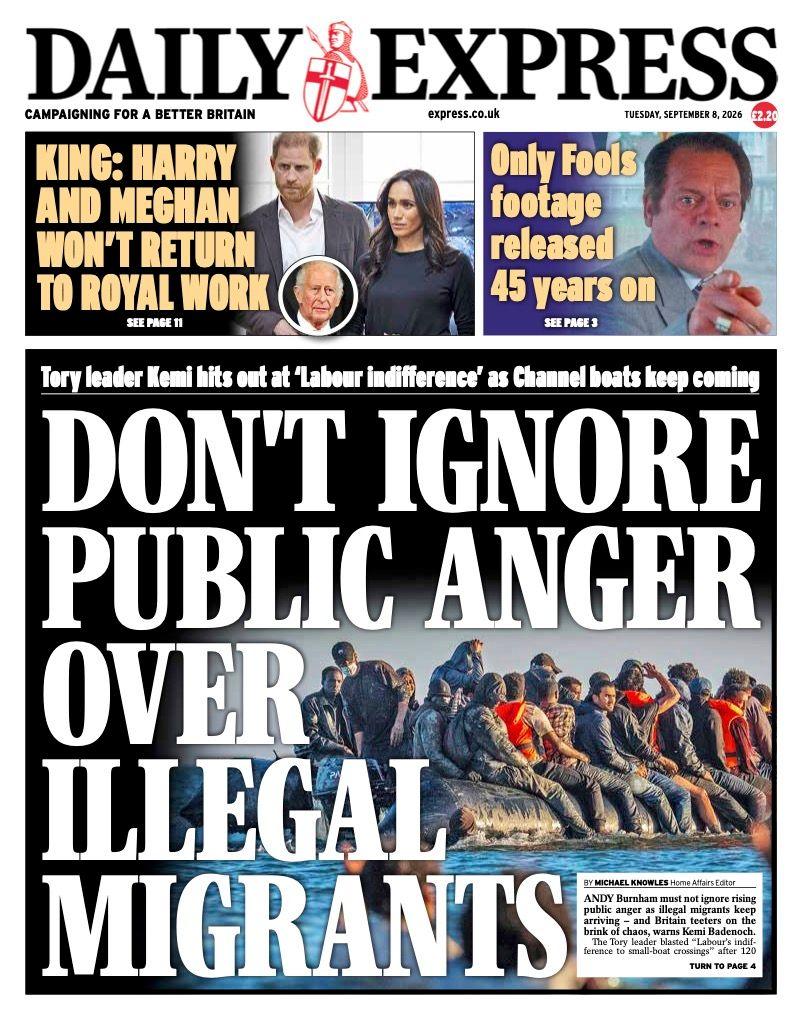 "Don't ignore public anger over illegal migrants" reads the headline on the front page of the Daily Express.