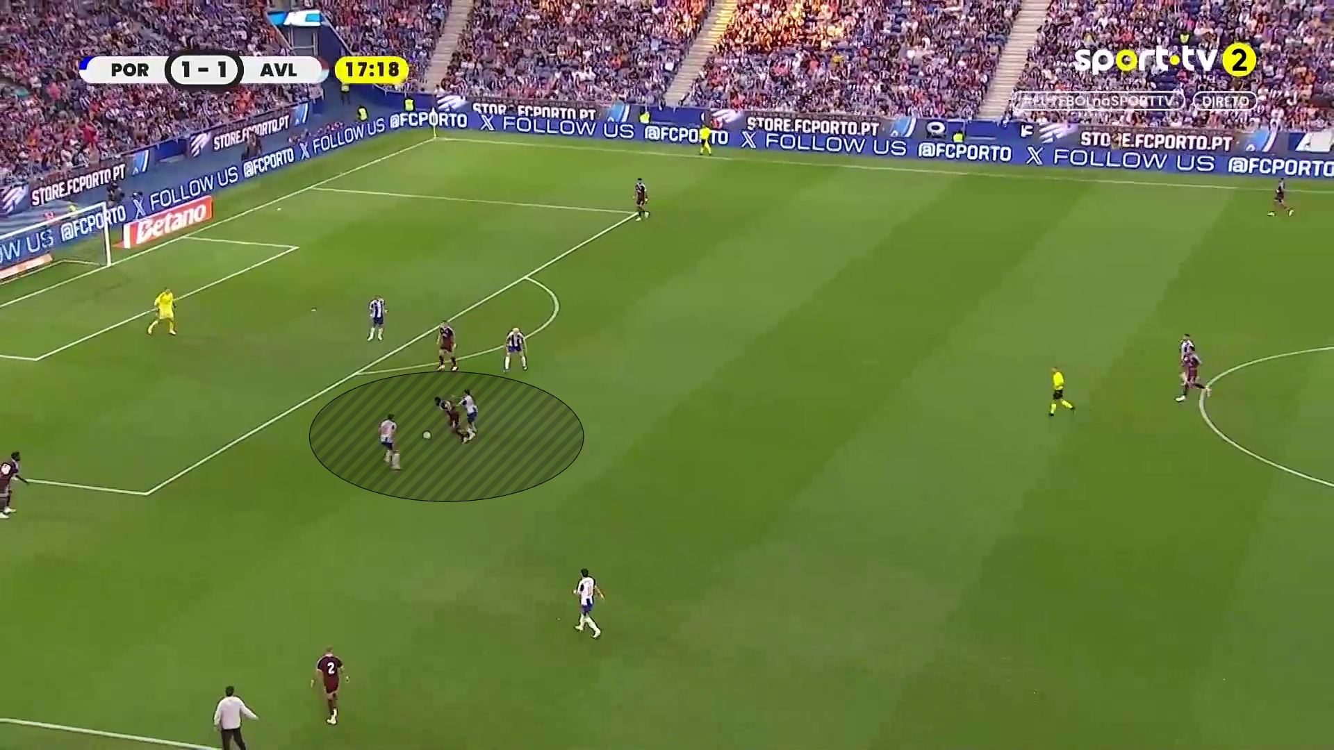 Screen grab showing Porto's press against Aston Villa.