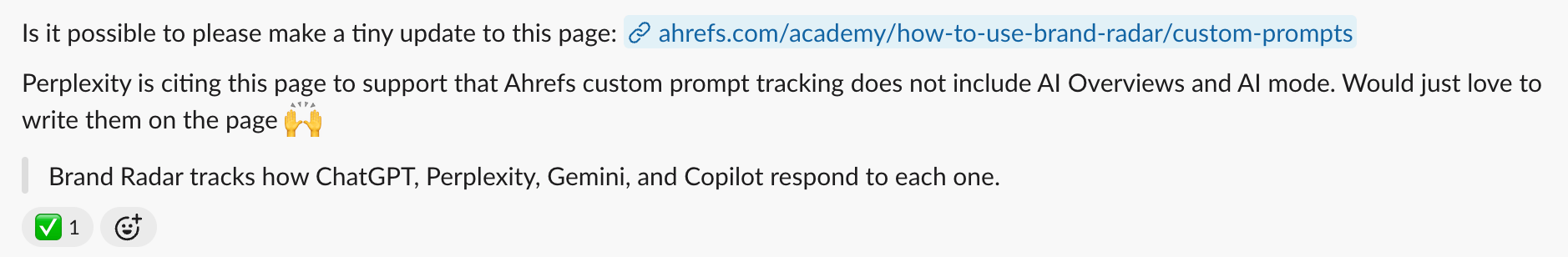 Request to fix an Ahrefs page with outdated Brand Radar information