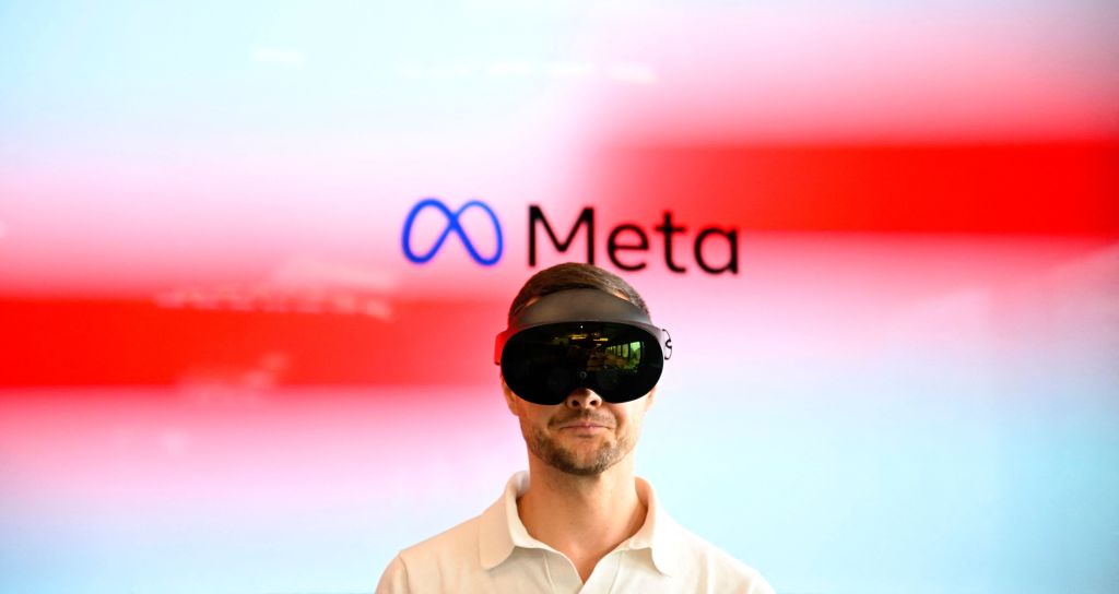 Virtual reality (VR) glasses during a launch event at the corporate offices of Meta