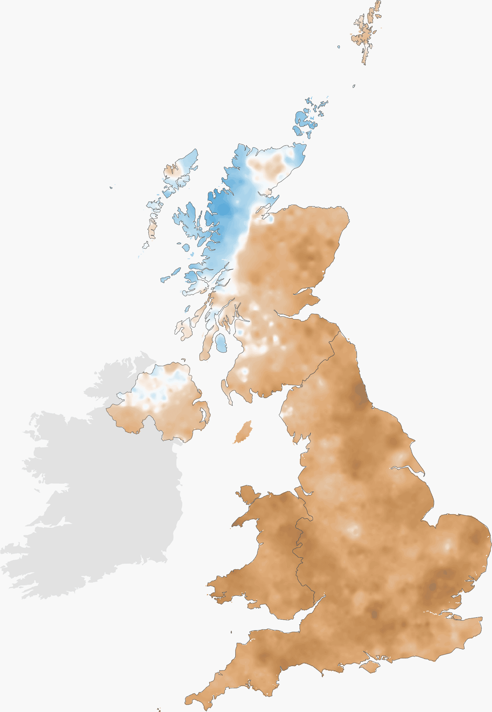 Map of the UK showing almost all areas shaded degrees of brown, indicating they are drier than average. The South East was particularly dry. A pointer indicates the searched location.