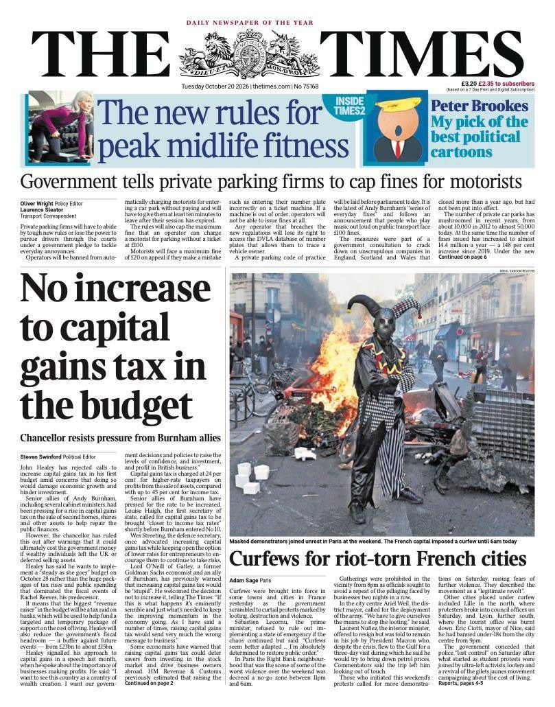"No increase to capital gains tax in the budget," reads the headline on the front page of the Times.